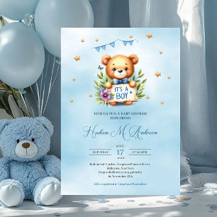 Invitation Ours en peluche lunatique c'est un baby shower gar
