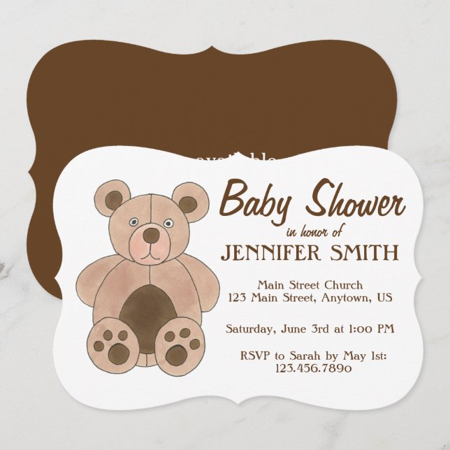 Invitation Ours en peluche marron Baby Shower Fête d'annivers (Devant / Derrière)