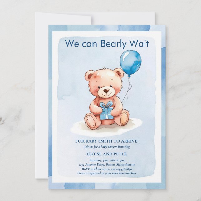 Invitation Ours en peluche mignon avec ballon (Devant)