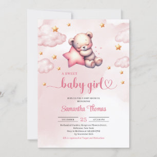 Invitation Ours en peluche mignon avec étoiles baby shower fi