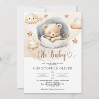 Invitation Ours en peluche mignon et neutre en aquarelle