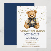 Ours en peluche Navy à carreaux Garçon Anniversair