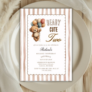 Invitation Ours en peluche neutre Beary Mignon Deux 2e Annive