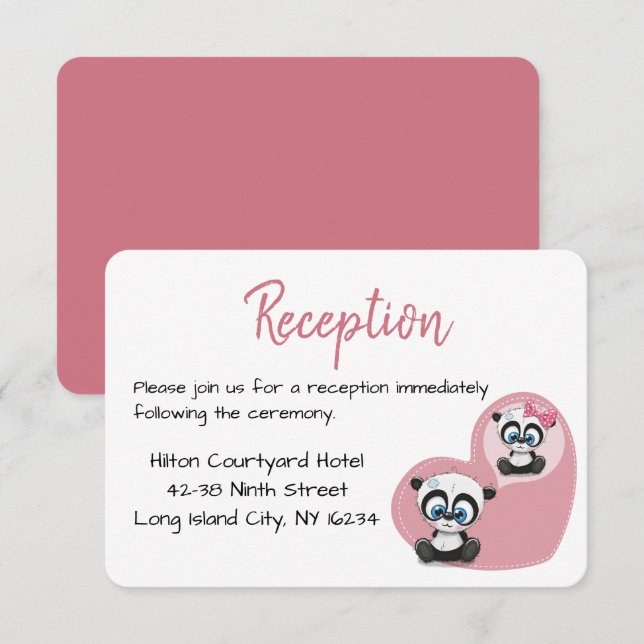 Invitation Ours en peluche Panda Rose Mariage Réception (Devant / Derrière)