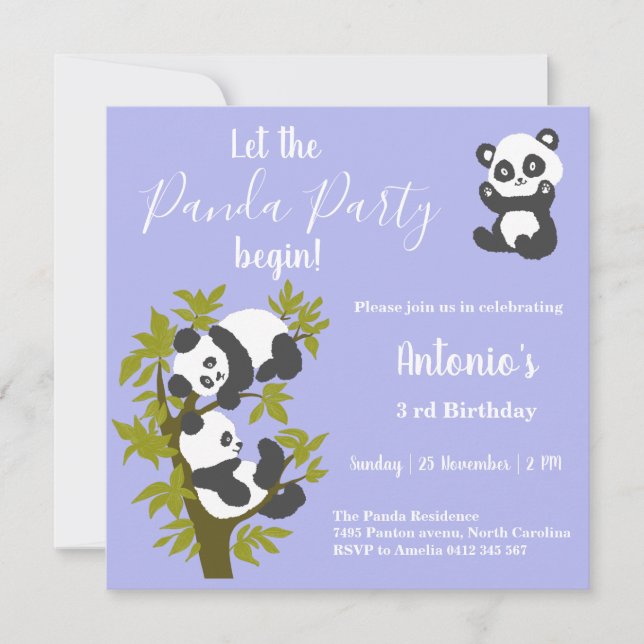 Invitation Ours en peluche Pandas Fête Garçon Anniversaire  (Devant)