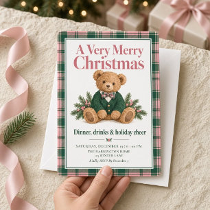 Invitation Ours en peluche Prépa Noël Rose Vert Carreaux de N