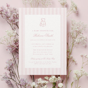 Invitation Ours en peluche Prépa Rose Fille Élégant Shower de