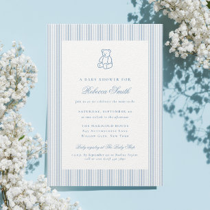 Invitation Ours en peluche preppy bleu Élégant Shower de bébé