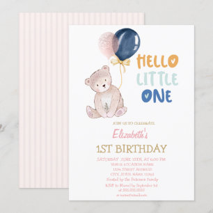 Invitation Ours en peluche rayé Bonjour Petit(e) Anniversaire