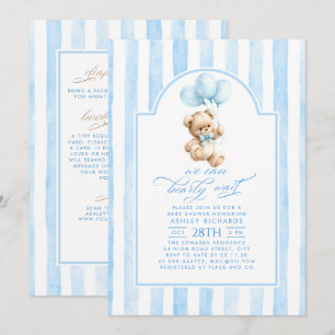 Invitation Ours en peluche rayures bleues Baby Shower Tout en