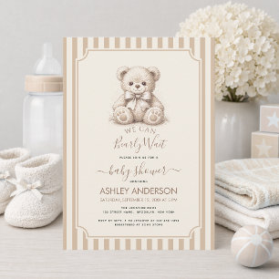 Invitation Ours en peluche & Rayures marron Baby Shower À pei