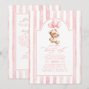 Invitation Ours en peluche rayures roses bébé tout en un