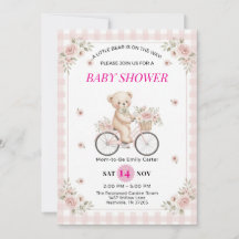 Ours en peluche rose à carreaux à vélo Baby Shower