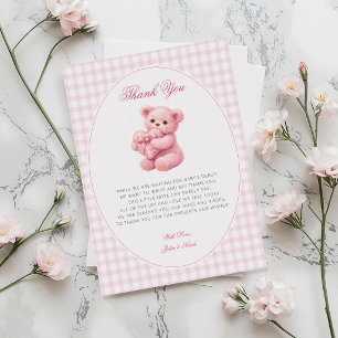 Invitation Ours en peluche rose à carreaux neutre Baby Shower