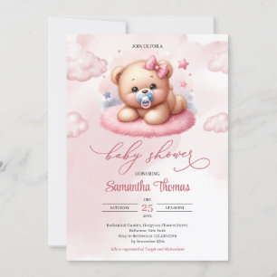 Invitation Ours en peluche rose Aquarelle mignon avec pacifie