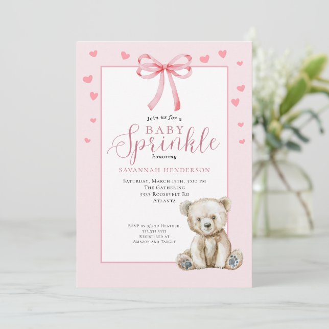 Invitation Ours en peluche rose Blush Fille Sprinkle (Debout devant)
