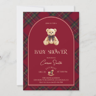 Invitation Ours en peluche rouge Luxe Baby Shower Vintage