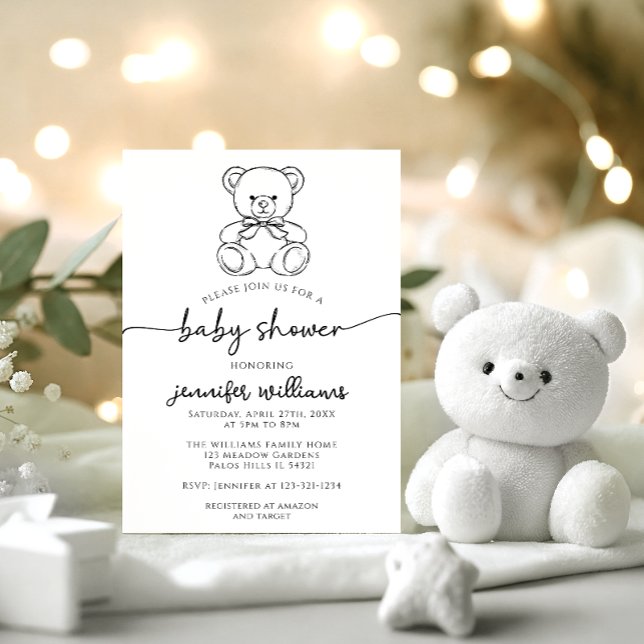 Invitation Ours en peluche simple mignonette avec bébé garçon (Créateur téléchargé)