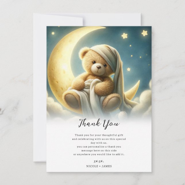 Invitation Ours en peluche sur lune éclairant les étoiles Bab (Devant)