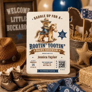 Invitation Ours en peluche Teddy Cow-boy Fête bébé QR RSVP We