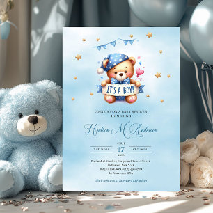 Invitation Ours en peluche tendance c'est un baby shower garç