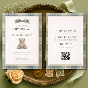 Invitation Ours en peluche tout-en-un avec nœud à carreaux ve