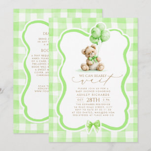 Invitation Ours en peluche vert à carreaux bébé tout-en-un