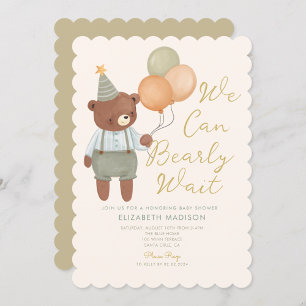 Invitation Ours en peluche Vert sauge à peine attendre Baby S
