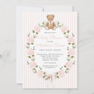 Invitation Ours en peluche vintage avec noeud papillon rose p