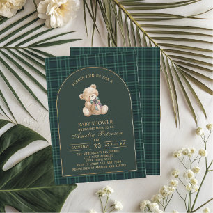 Invitation Ours en peluche vintage plaid Polo baby shower de 