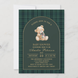 Invitation Ours en peluche vintage plaid Polo baby shower de