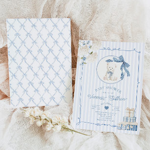 Invitation Ours en peluche vintage pour salle de bébé françai
