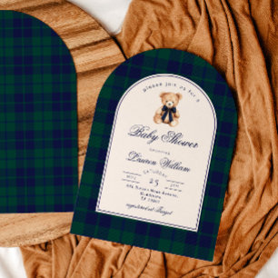 Invitation Ours en peluche vintage Prépa Plaid Navy Baby Show