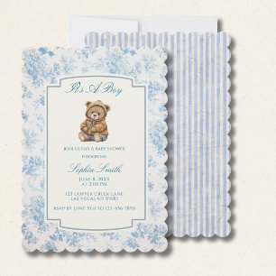 Invitation Ours en peluche vintage toile bleu français floral