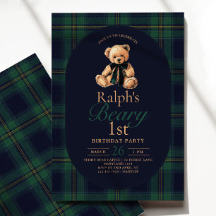 Invitation Ours en tartan 1er anniversaire