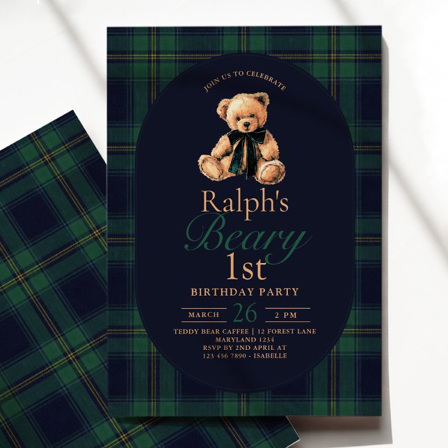 Invitation Ours en tartan 1er anniversaire (Créateur téléchargé)