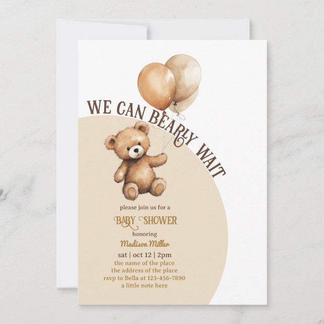 Invitation Ours En Teddy Avec Baby shower Ballotte (Devant)