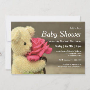 Invitation Ours En Teddy Doux Avec Baby shower Rose
