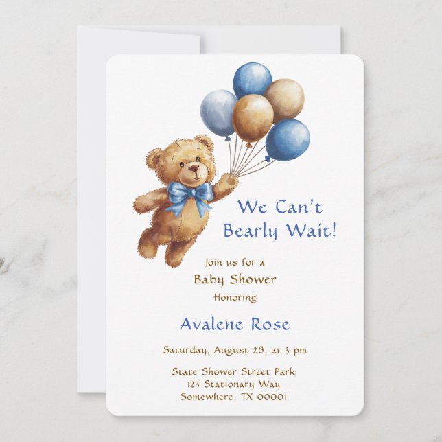 Invitation Ours en Teddy Tan mignon avec Baby shower garçon d (Devant)