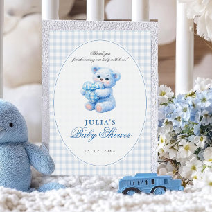 Invitation Ours en tissu à carreaux bleus Baby Shower Neutre