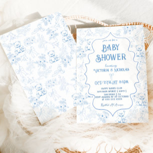 Invitation Ours en toile bleu poussiéreux pour une douche de 