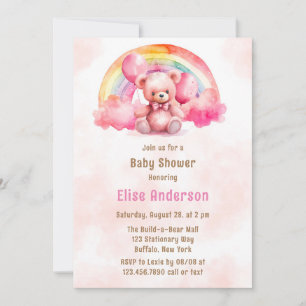 Invitation Ours en tourbe rose mignon avec Baby shower de fil