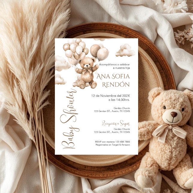 Invitation ours espagnol fille Baby Shower ours (Créateur téléchargé)