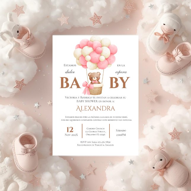 Invitation ours espagnole fille Baby Shower Ours (Créateur téléchargé)