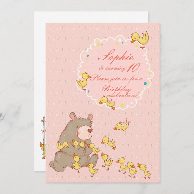 Invitation Ours et colliers Enfants Anniversaire (Devant / Derrière)