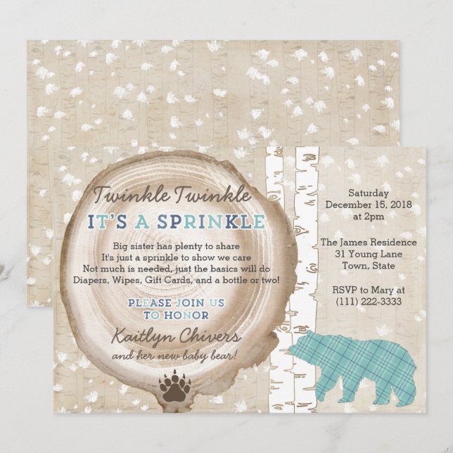 Invitation Ours et Plaid Wilderness Baby Boy Sprinkl (Devant / Derrière)