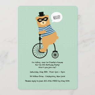 Invitation Ours faisant du vélo avec l'invitation de masque