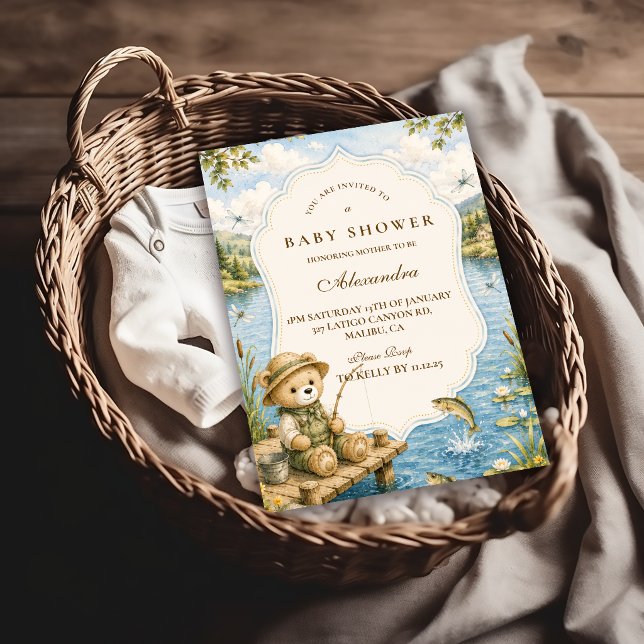 Invitation Ours Fantaisiste Pêche Fête de Naissance (Créateur téléchargé)