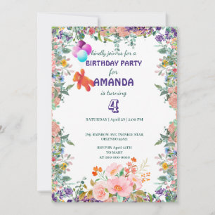 Invitation Ours flotteur Floral dégradé de ballon Fête d'anni