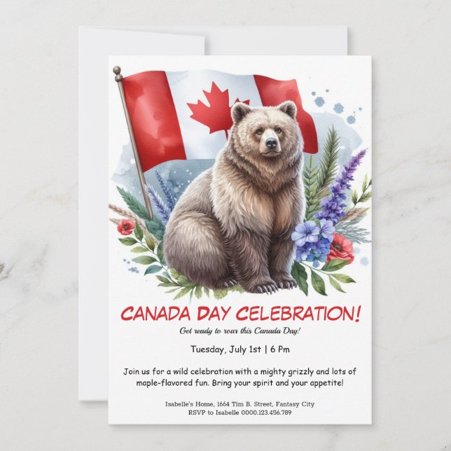 Invitation Ours grizzly puissant & Canada   | Fête du Canada (Devant)